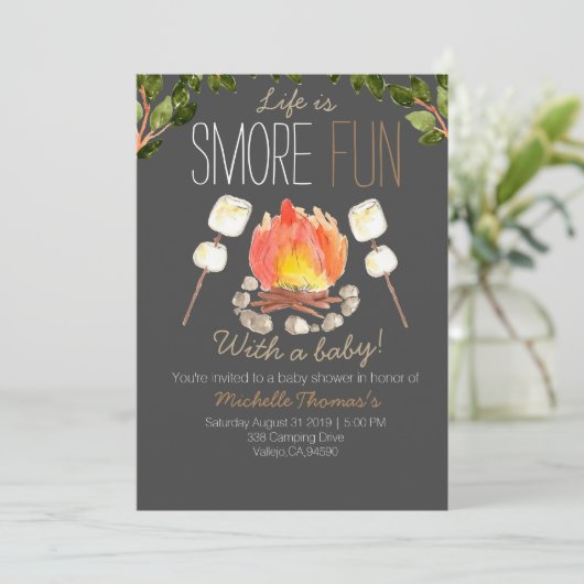 Camping smores baby shower uitnodiging (Staand voorkant)