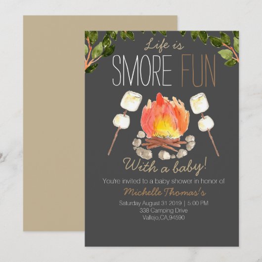 Camping smores baby shower uitnodiging (Voorkant / Achterkant)