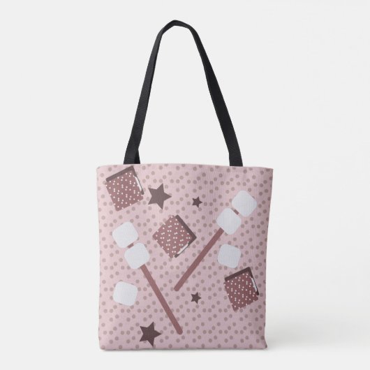 Camping Smores Marshmallows Biscuits Campfire Pink Tote Bag (Achterkant)