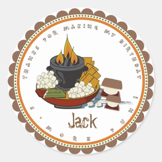 Camping S'mores Verjaardagsfeestje Favor Stickers (Voorkant)