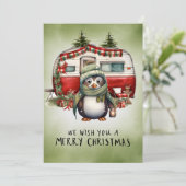 Camping Snowman Kerstthema Feestdagenkaart (Staand voorkant)