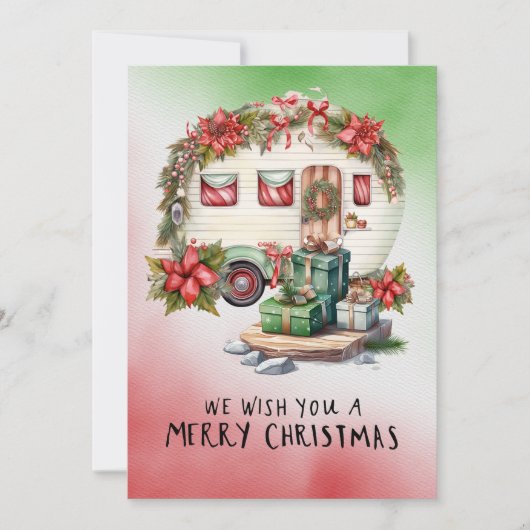 Camping Snowman Kerstthema Feestdagenkaart (Voorkant)