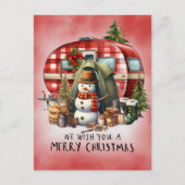 Camping Snowman Kerstthema Feestdagenkaart (Voorkant)