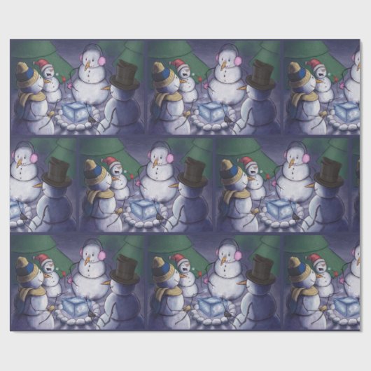 Camping Snowmen Kerstmis Cadeaupapier (Vlak)