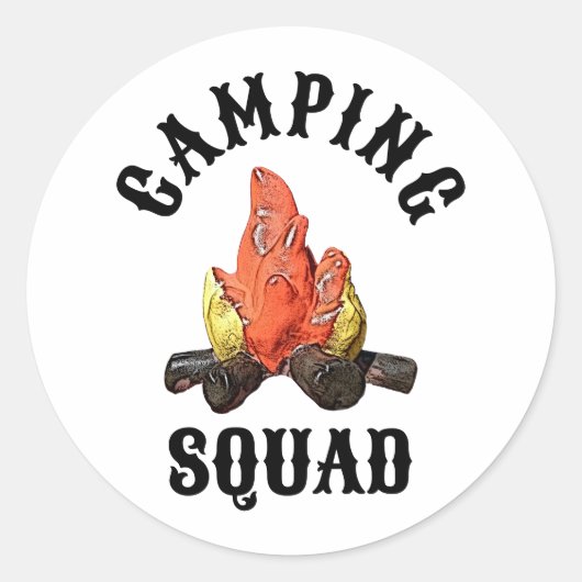 Camping Squad Aangepaste Tekst Kampvuur Ronde Sticker (Voorkant)