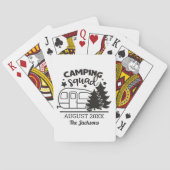 Camping squad-gezinshereniging met aanhangwagen en pokerkaarten (Achterkant)