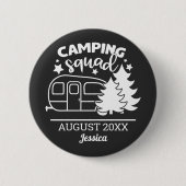 Camping squad-gezinshereniging met aanhangwagen en ronde button 5,7 cm (Voorkant)