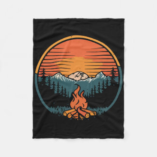 Camping Sunset Campfire Retro Camp Camper Vintage Fleece Deken