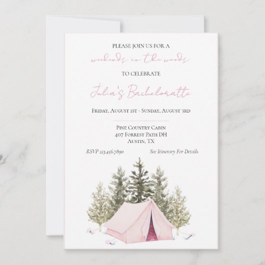 Camping Tent Bachelorette Party Invitation Kaart (Voorkant)