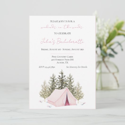 Camping Tent Bachelorette Party Invitation Kaart (Staand voorkant)