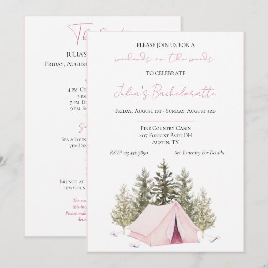Camping Tent Bachelorette Party Invitation Kaart (Voorkant / Achterkant)