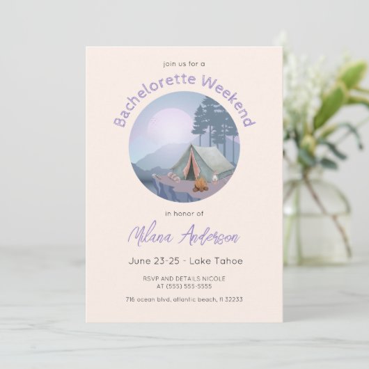 Camping Tent Bachelorette Party Invitation Kaart (Staand voorkant)