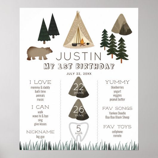 Camping Tent Beer Boy 1st Birthday Milestone Poster (Voorkant)