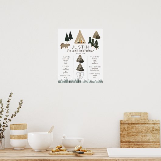 Camping Tent Beer Boy 1st Birthday Milestone Poster (Keuken)