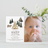 Camping Tent Beer Boy 1st Verjaardag Foto Kaart (Staand voorkant)