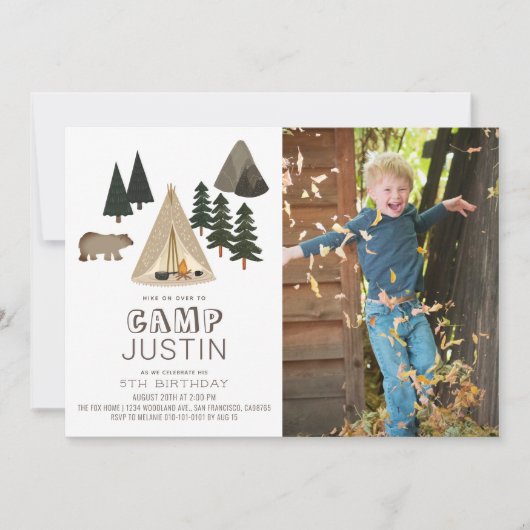 Camping Tent Beer Boy Birthday Fotouitnodiging Kaart (Voorkant)