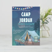 Camping Tent Bonfire Boy Birthday Uitnodiging (Staand voorkant)