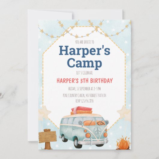 Camping Tent Bonfire Boy Birthday Uitnodiging (Voorkant)