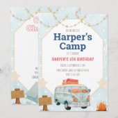 Camping Tent Bonfire Boy Birthday Uitnodiging (Voorkant / Achterkant)