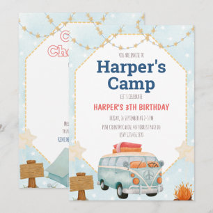 Camping Tent Bonfire Boy Birthday Uitnodiging