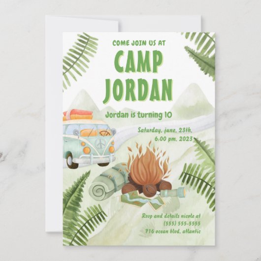 Camping Tent Bonfire Boy Birthday Uitnodiging (Voorkant)