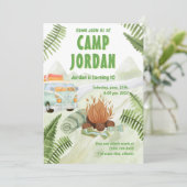 Camping Tent Bonfire Boy Birthday Uitnodiging (Staand voorkant)