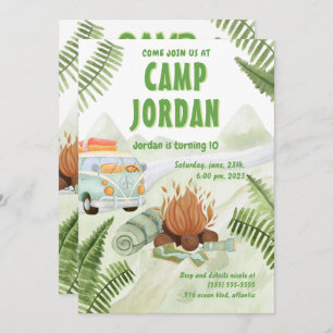Camping Tent Bonfire Boy Birthday Uitnodiging