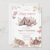 Camping Tent Bonfire Girl Birthday Invitation Kaart (Voorkant)