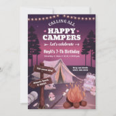 Camping Tent Bonfire Girl Birthday Invitation Kaart (Voorkant)