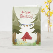 Camping, Tent, Campfire, Flowers Woodland Birthday Kaart (Gele Bloem)