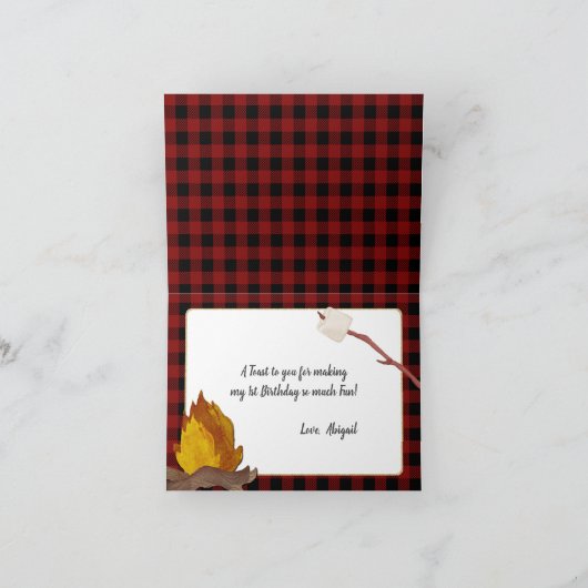 Camping Tent en kampvuur met foto Dank u Bedankkaart (Binnen)