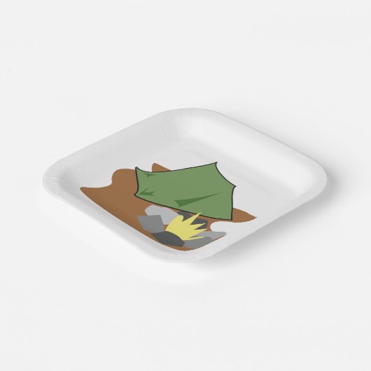 Camping Tent en kampvuur Outdoor Adventure Papieren Bordje (Gebogen)