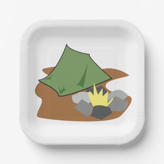 Camping Tent en kampvuur Outdoor Adventure Papieren Bordje (Voorkant)