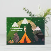 Camping Tent Forest Dieren en Bergen Verjaardag Kaart (Staand voorkant)