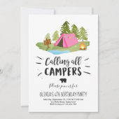 Camping Tent Invitation Birthday Camp out Girl Kaart (Voorkant)