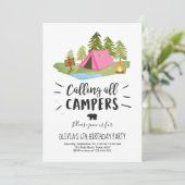 Camping Tent Invitation Birthday Camp out Girl Kaart (Staand voorkant)