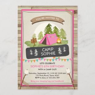 Camping Tent Invitation Birthday Camp out Girl Kaart
