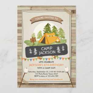 Camping Tent Invitation Birthday Camp out Glamping Kaart