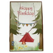 Camping, Tent, Kampvuur, Bloemen Woodland Verjaard Medium Cadeauzakje (Voorkant)