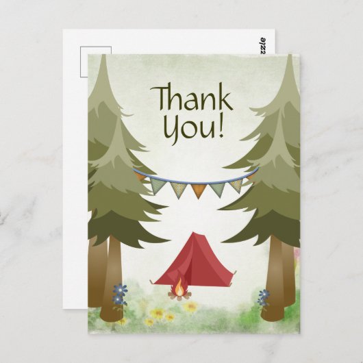 Camping Tent Kampvuur Bomen Woodland Dank u Briefkaart (Voorkant / Achterkant)