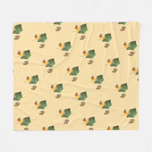 Camping Tent, kampvuur en Smores Patroon Fleece Deken (Voorkant (Horizontaal))