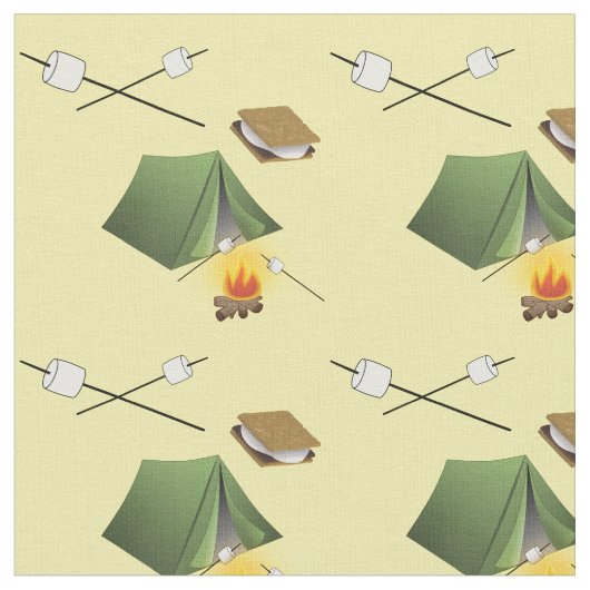 Camping Tent, kampvuur en Smores Patroon Stof (Close Up)