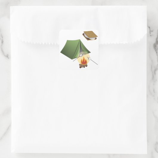 Camping, Tent, Kampvuur, Smores Vierkante Sticker (Tas)