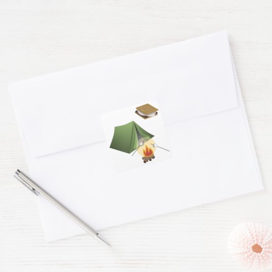 Camping, Tent, Kampvuur, Smores Vierkante Sticker (Envelop)