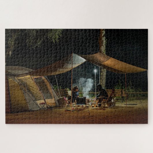 Camping Tent Night Natuur Outdoor Forest Cook Fire Legpuzzel (Horizontaal)