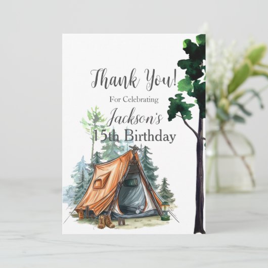 Camping Tent, Scène Verjaardag Dank u Bedankkaart (Staand voorkant)
