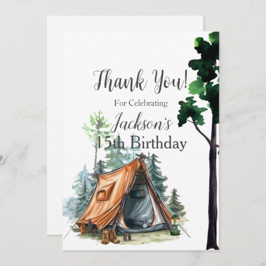 Camping Tent, Scène Verjaardag Dank u Bedankkaart (Voorkant / Achterkant)