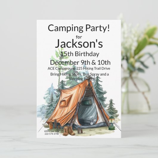 Camping Tent, Scène Verjaardag Kaart (Staand voorkant)