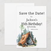 Camping Tent, Scène Verjaardag Save the Date (Voorkant / Achterkant)