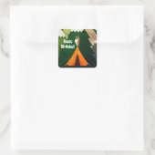 Camping ~ Tent, Uil en Bergen Gelukkige Verjaardag Vierkante Sticker (Tas)